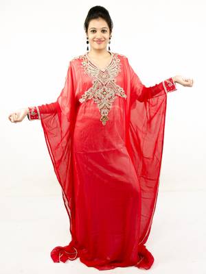 Red embroidered georgette islamic kaftans 1