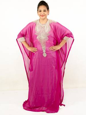 Rani pink embroidered georgette islamic kaftans 1