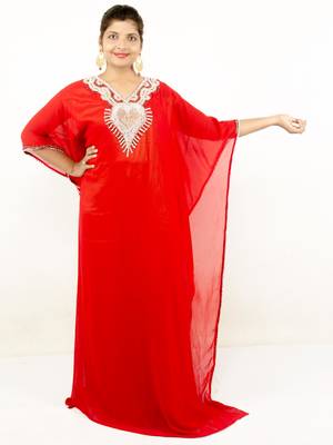 Red embroidered georgette islamic kaftans 1