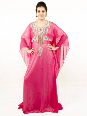 Rani pink embroidered georgette islamic kaftans 1