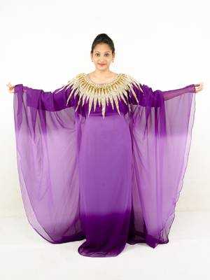Purple embroidered georgette islamic kaftans 1