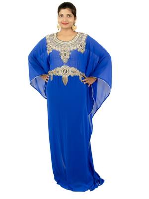 Royal blue embroidered georgette islamic kaftans 1