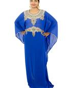 Royal blue embroidered georgette islamic kaftans