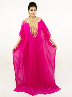 Rani pink embroidered georgette islamic kaftans 1