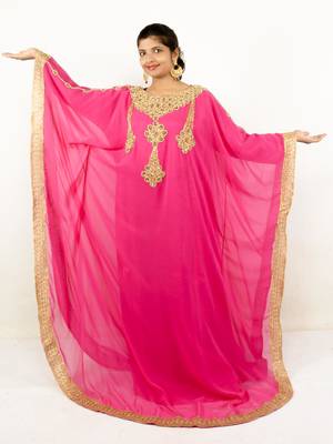Pink embroidered georgette islamic kaftans 1