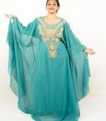 Teal embroidered georgette islamic kaftans