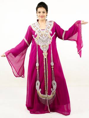 Rani pink embroidered georgette islamic kaftans 1