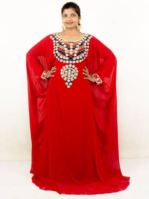 Orange embroidered georgette islamic kaftans 1