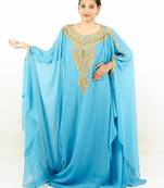 Aqua blue embroidered georgette islamic kaftans