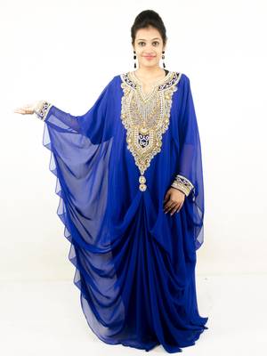 Royal blue embroidered georgette islamic kaftans 1