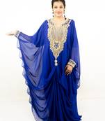 Royal blue embroidered georgette islamic kaftans