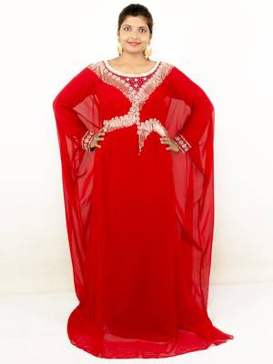 Red embroidered georgette islamic kaftans 1