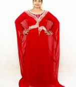 Red embroidered georgette islamic kaftans