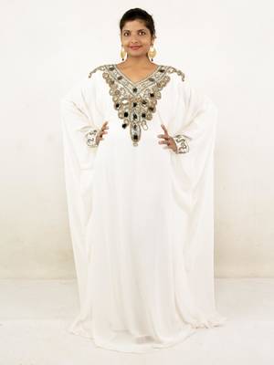 White embroidered georgette islamic kaftans 1