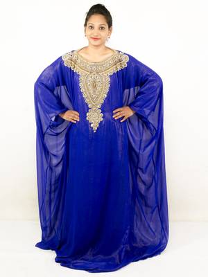 Royal blue embroidered georgette islamic kaftans 1