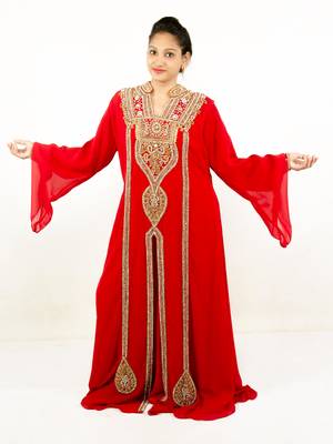Red embroidered georgette islamic kaftans 1