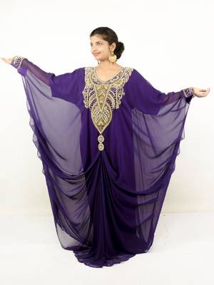 Navy blue embroidered georgette islamic kaftans 1