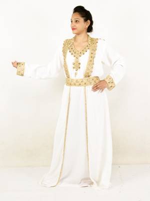 White embroidered georgette islamic kaftans 1