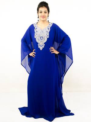 Royal blue embroidered georgette islamic kaftans 1
