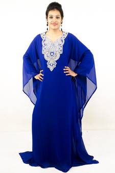Royal blue embroidered georgette islamic kaftans