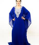Royal blue embroidered georgette islamic kaftans