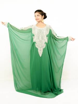 Green embroidered georgette islamic kaftans 1