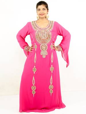 Pink embroidered georgette islamic kaftans 1
