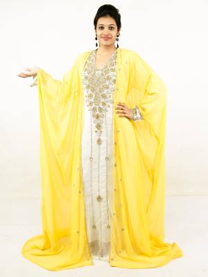 Yellow embroidered georgette islamic kaftans 1
