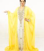 Yellow embroidered georgette islamic kaftans
