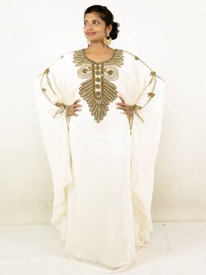 White embroidered georgette islamic kaftans 1