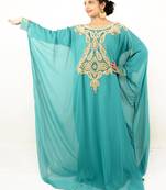 Teal embroidered georgette islamic kaftans
