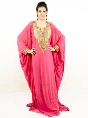 Pink embroidered georgette islamic kaftans 1