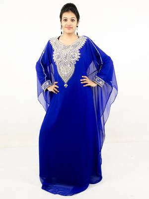 Royal blue embroidered georgette islamic kaftans 1