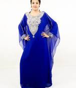Royal blue embroidered georgette islamic kaftans