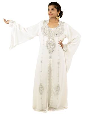 White embroidered georgette islamic kaftans 1