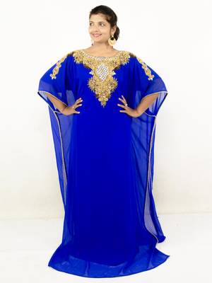 Royal blue embroidered georgette islamic kaftans 1