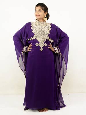 Purple embroidered georgette islamic kaftans 1
