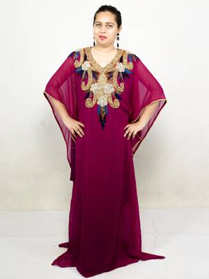 Wine embroidered georgette islamic kaftans 1
