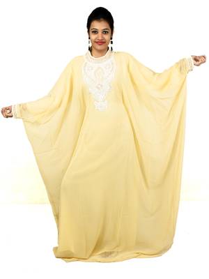 Beige embroidered georgette islamic kaftans 1