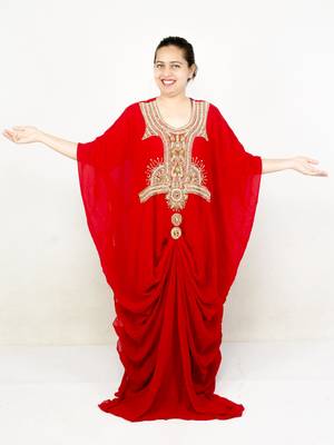 Red embroidered georgette islamic kaftans 1
