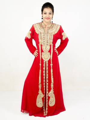 Red embroidered georgette islamic kaftans 1
