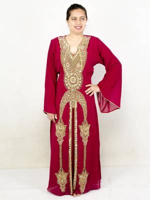 Maroon embroidered georgette islamic kaftans 1