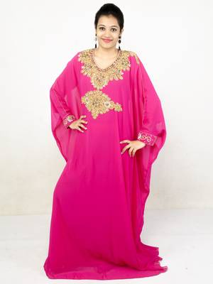 Rani pink embroidered georgette islamic kaftans 1