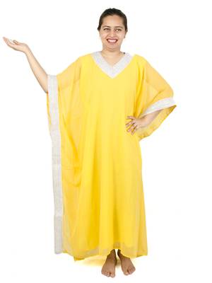 Yellow embroidered georgette islamic kaftans 1