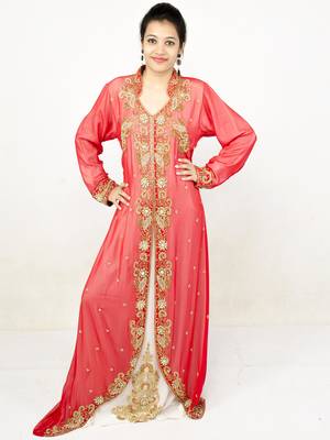 Red embroidered georgette islamic kaftans 1
