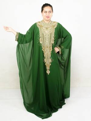 Dark green embroidered georgette islamic kaftans 1