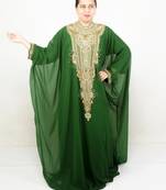 Dark green embroidered georgette islamic kaftans