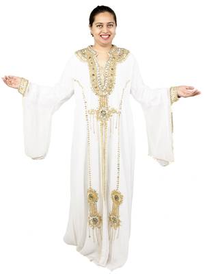 White embroidered georgette islamic kaftans 1