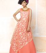Orange Viscose Embroidery Net Readymade Full Flair Partywear Designer Kids Wear Gown Dress
