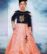 Navy Blue Embroidered Velvet Designer Readymade kids Lehenga Choli with dupatta Ethnic Wear